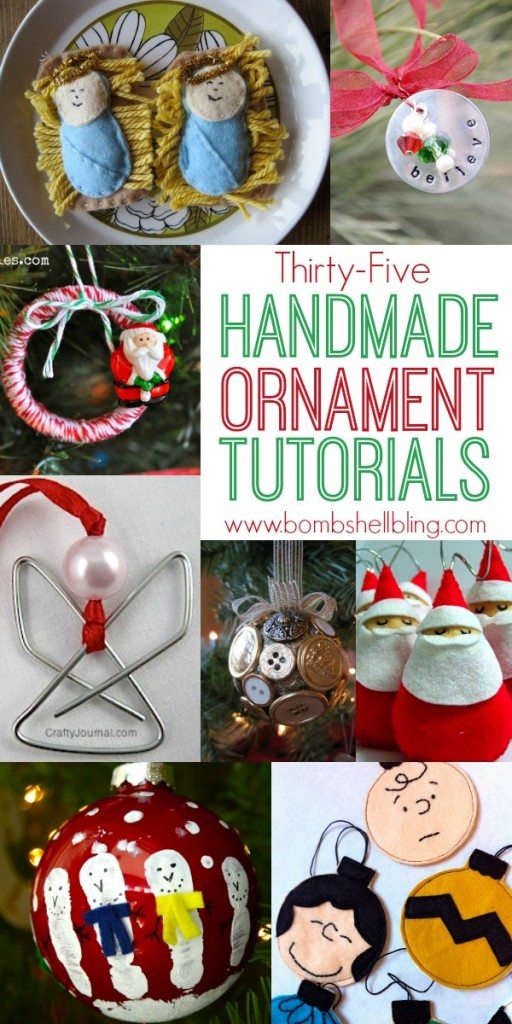 35 handmade ornament ideas perfect for gift giving and ornament exchanges. Gather your friends for a fun night of crafting together! Handmade Ornament pin collage