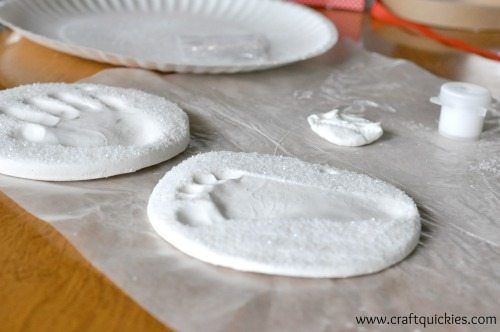 Pottery Barn Holiday Handprint Ornament drying