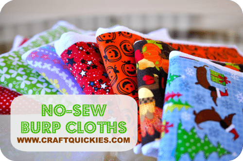 Burp cloths are easy to make. Simply use fabric Mod Podge for the perfect no-sew baby project. I love this holiday set as a baby shower gift!