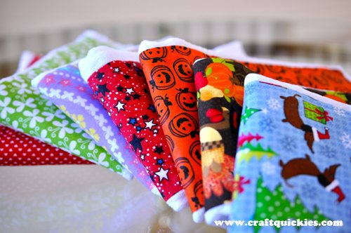 Burp cloths are easy to make. Simply use fabric Mod Podge for the perfect no-sew baby project. I love this holiday set as a baby shower gift!