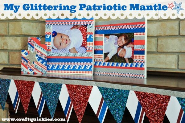 I love this glittering patriotic mantle made with glitter papers, glitter tapes, and washi tape!
