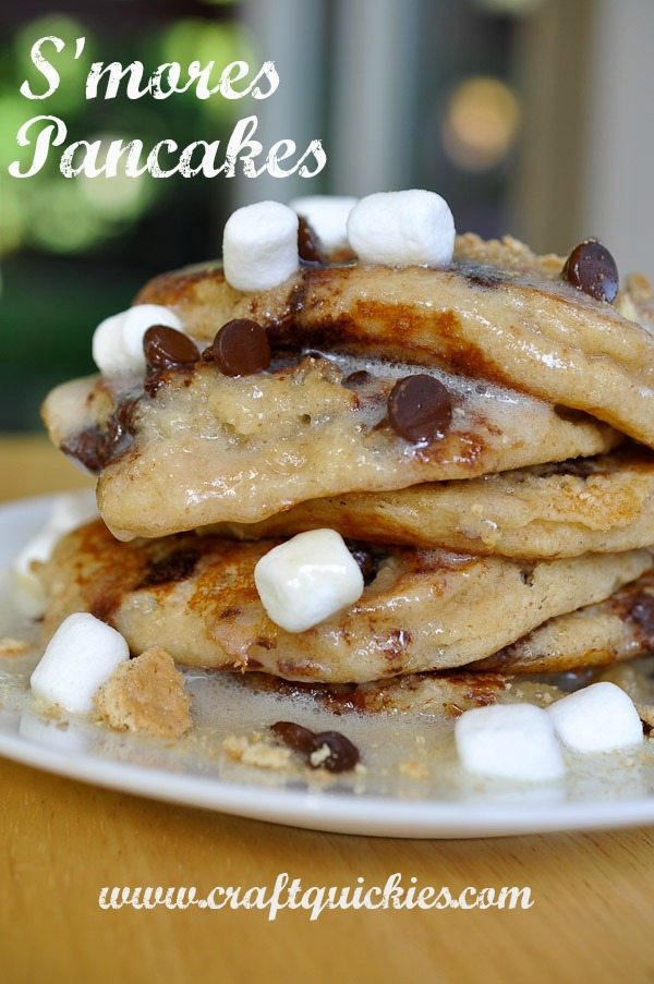 This s'mores pancakes recipe from Craft Quickies is the ultimate decadent brunch item! Graham-cracker buttermilk pancakes with s'mores fixings!