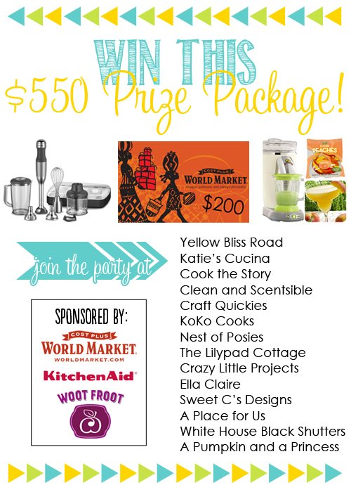 Amazing giveaway valued at $550!! Sponsored by KitchenAid, Woot Froot, and World Market!