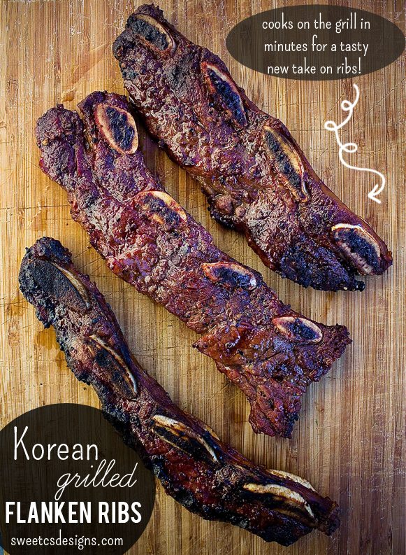 grilling Korean ribs on wood board