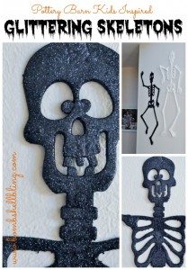 Pottery Barn Kids inspired glitter skeletons, but for less than $5 in less than 5 minutes! CUTE!