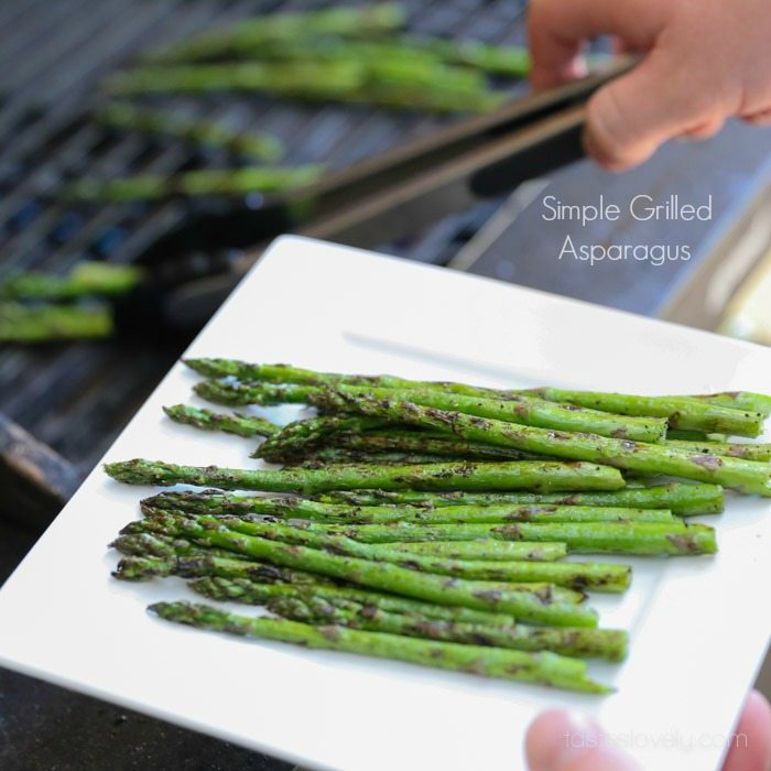 grilling Grilled Asparagus on white plate