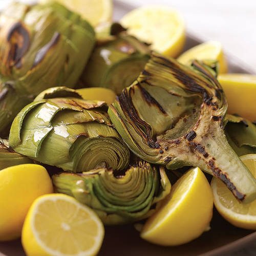grilling grilled artichokes close up