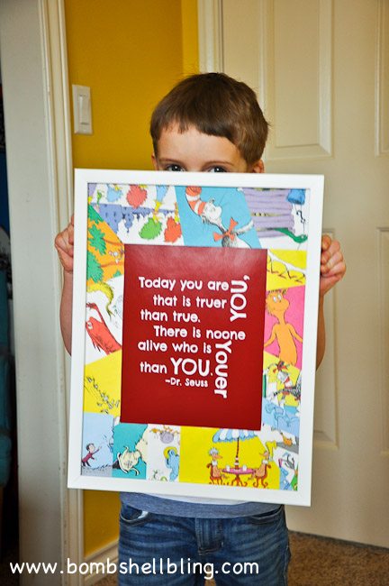 FREE Dr. Seuss Printable and a GREAT idea for a unique frame---book page collage mats!