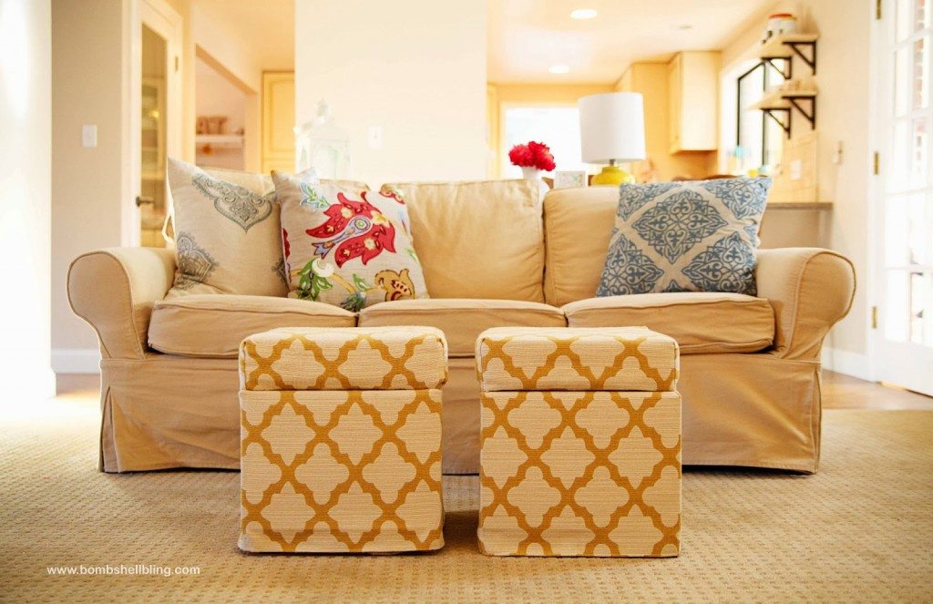 From Ikea footstool to storage ottoman! Brilliant, and it looks simple!