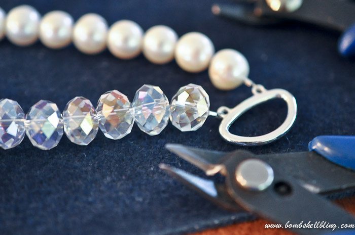 crystal and pearl necklace adding clasp
