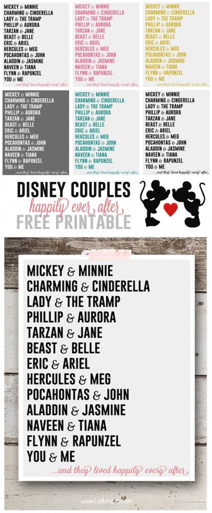 Disney Couples Happily Ever After Free Printable