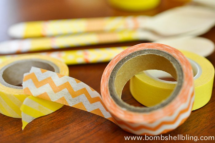 Embellish spoons with Washi Tape to match party decor! Brilliant!