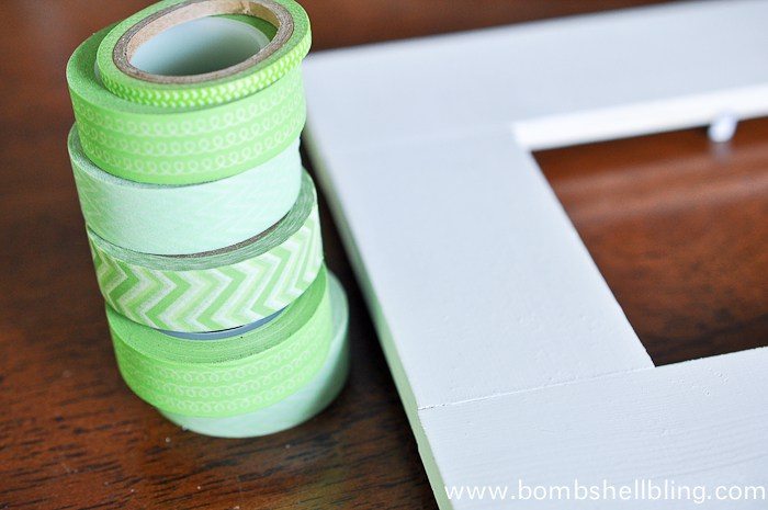 Green washi tape next to white frame