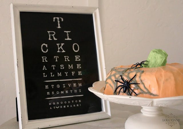 Eye chart printable pumpkin bundt Halloween cake by Lolly Jane