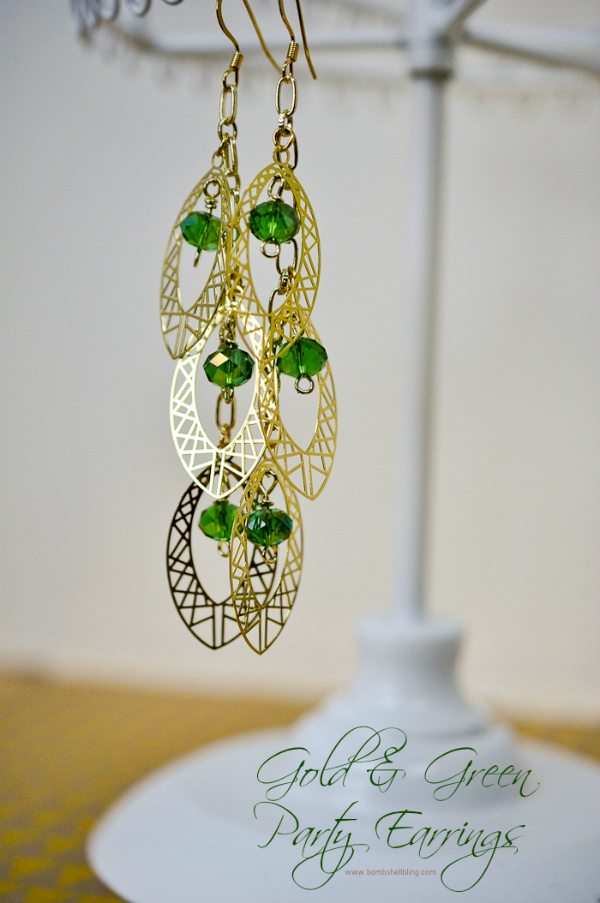 Gold & Green Party Earrings Tutorial by Bombshell Bling
