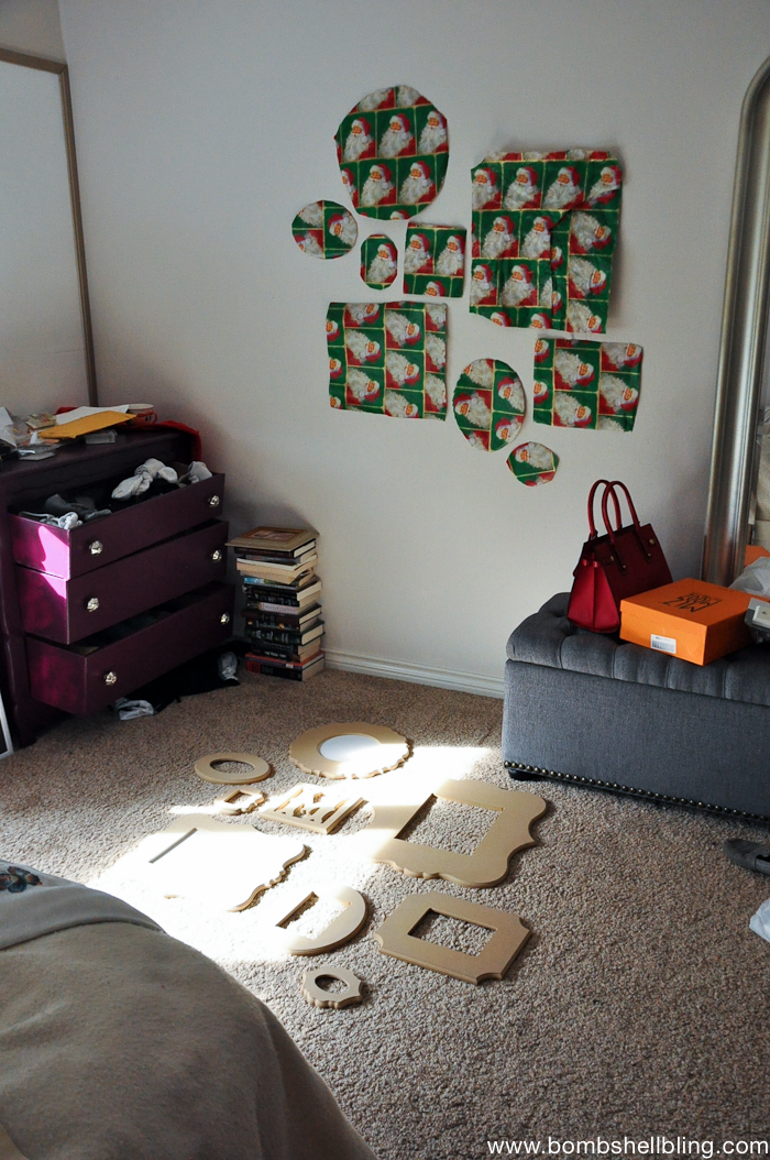 Use wrapping paper to plan a gallery wall! BRILLIANT!