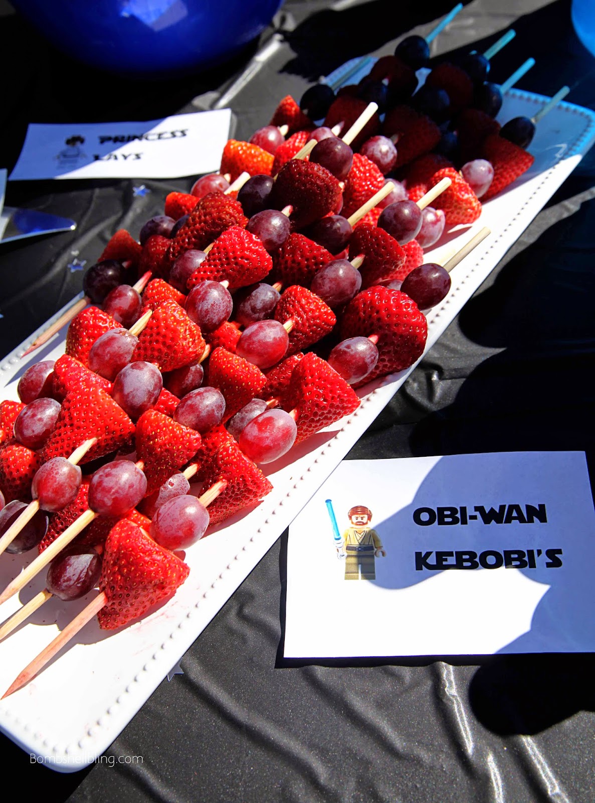 Star Wars Lego party table with strawberry and grape Kebobi's