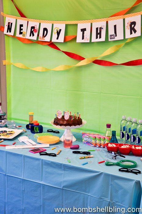 Nerdy thirty dessert table