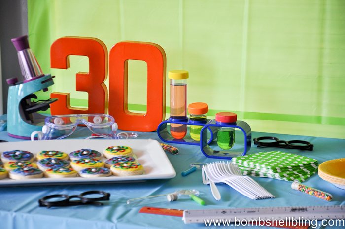 Nerdy thirty close up of dessert table