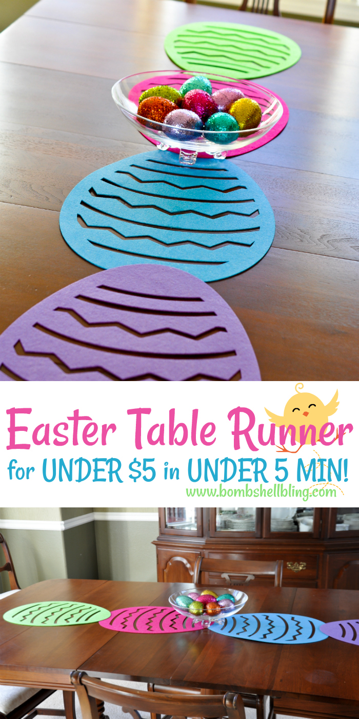 Make this fabulous Easter table runner in less than 5 minutes for less than $5!! SERIOUSLY! No crafty skills needed if you follow this simple tutorial!