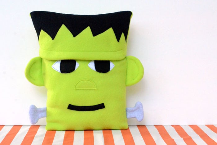 This Frankenstein pillow is the PERFECT decor for Halloween!  Such a cute, bold statement piece, but made with soft, cuddly fleece.